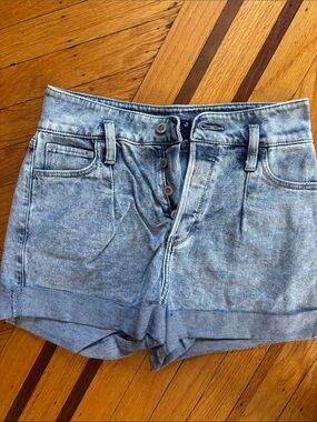 Hollister Light Blue Washed Denim High-Rise Button Shorts